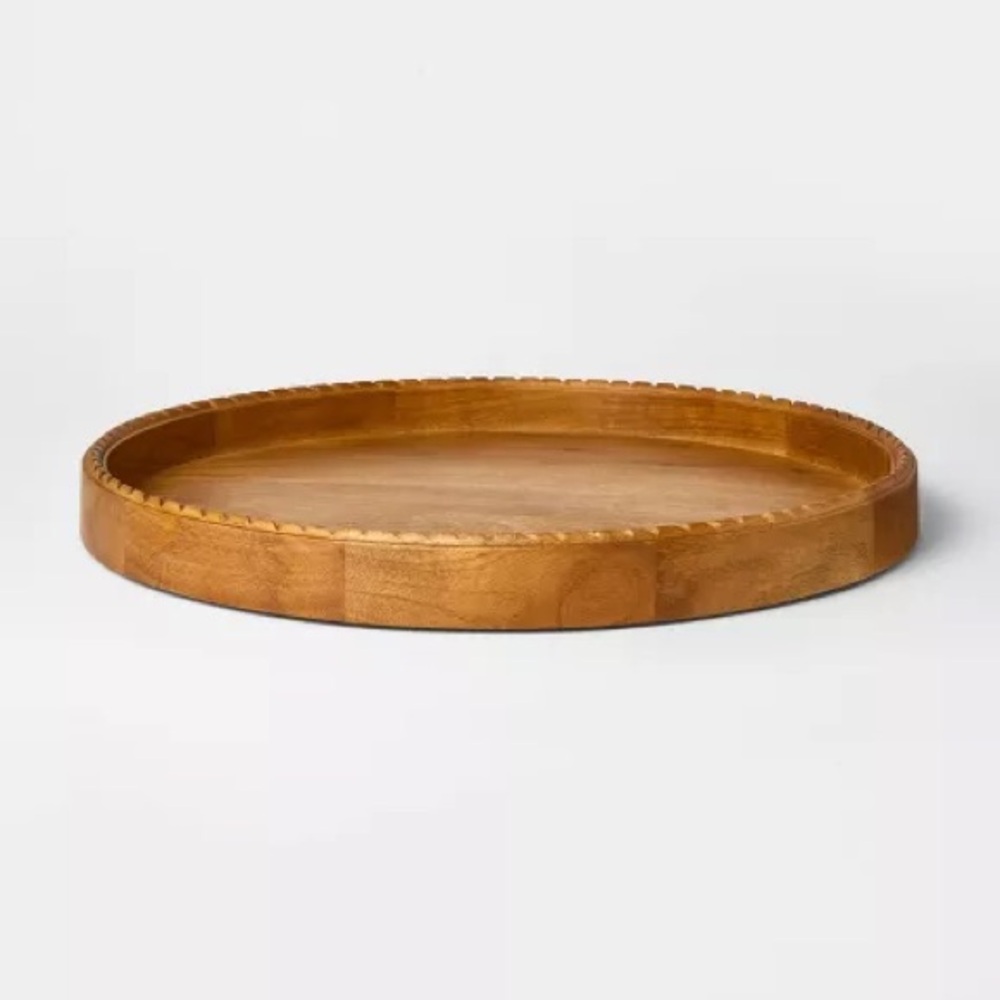 Studio McGee Round Wooden Serving Tray in Warm Honey Brown